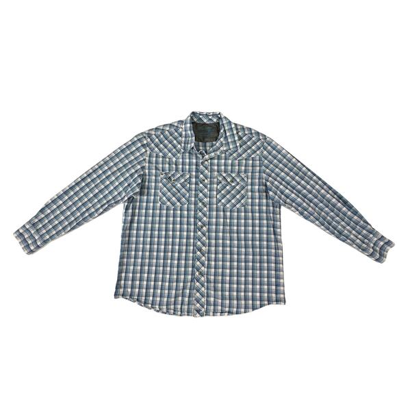 Wrangler Mens 20X Competition Advanced Comfort Size XL Blue Plaid Pearl Snap - Picture 6 of 8